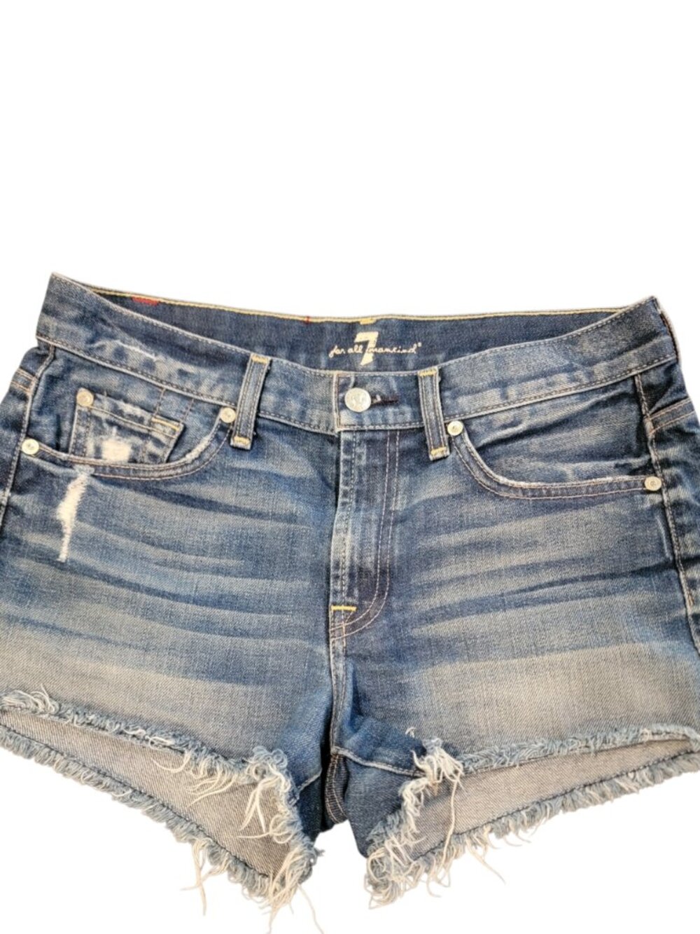 7 For All Mankind Distressed Denim Shorts Women's 27 Y2K Boho Festival